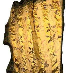 Bill Blass vintage silk neutrals olive green gold floral vines print scarf